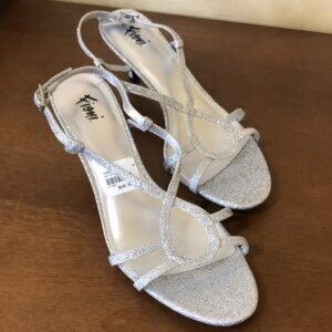 BRAND NEW!! FIONI SILVER GLITTER OPEN TOE PUMPS (PERFECT 4 WEDDING)